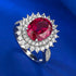 S925 Silver Dove Blood Red Simulated Diamond 8 * 10 Elliptical Ring Ring Group Inlaid Flower Cluster Wedding Ring - MOWTE