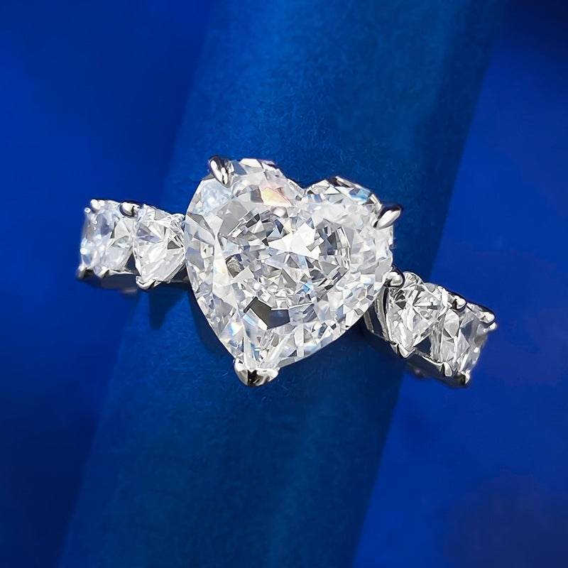 Hot selling heart-shaped high carbon diamond ring s925 silver heart-shaped 5-carat engagement ring - MOWTE