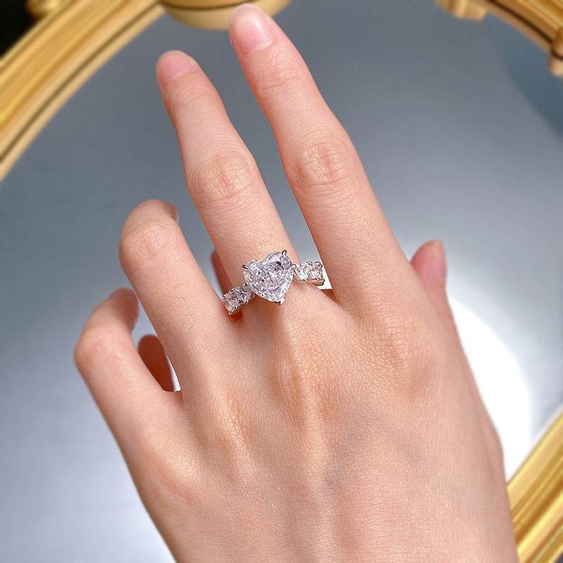 Hot selling heart-shaped high carbon diamond ring s925 silver heart-shaped 5-carat engagement ring - MOWTE