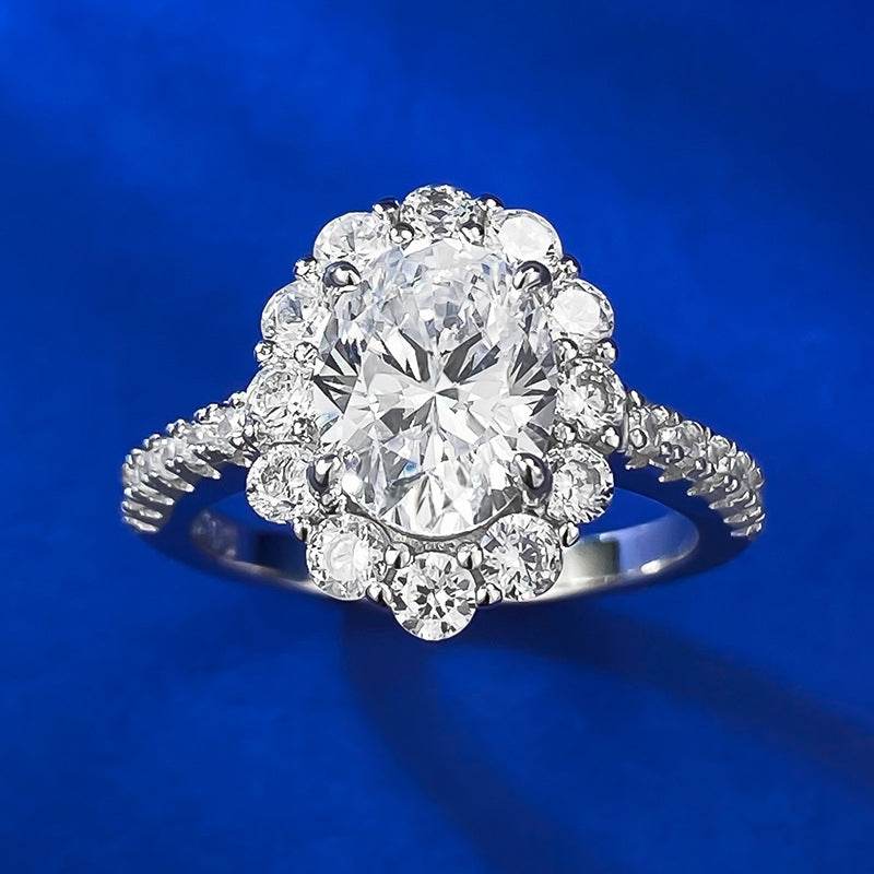 New high carbon diamond ring 7 * 9 oval white diamond ice flower cut wedding ring for women - MOWTE