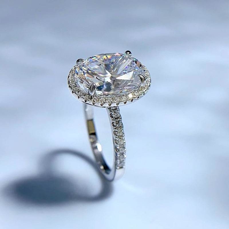 New 925 silver 9 * 12 oval pigeon egg high carbon diamond ring fashionable simple daily wear ring - MOWTE