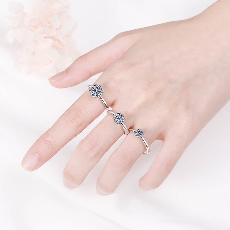 Moissanite ring made of pure silver plated with PT950 classic four claws - MOWTE