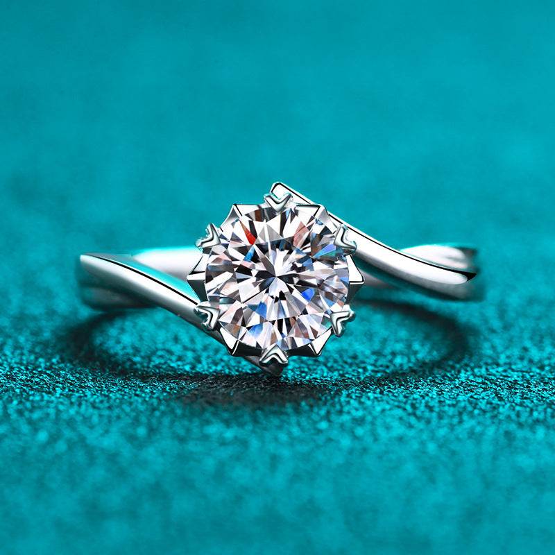 925 sterling silver ring for women Newby Snowflake 1 ct, 2 ct moissanite ring - MOWTE
