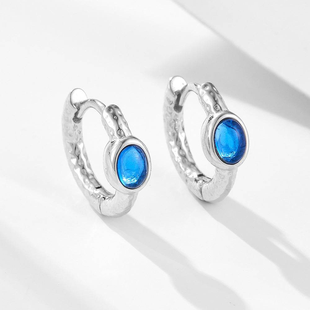 Light luxury round personalized trendy pure silver earrings with simple and versatile zircon ear buckles and earrings rings - MOWTE