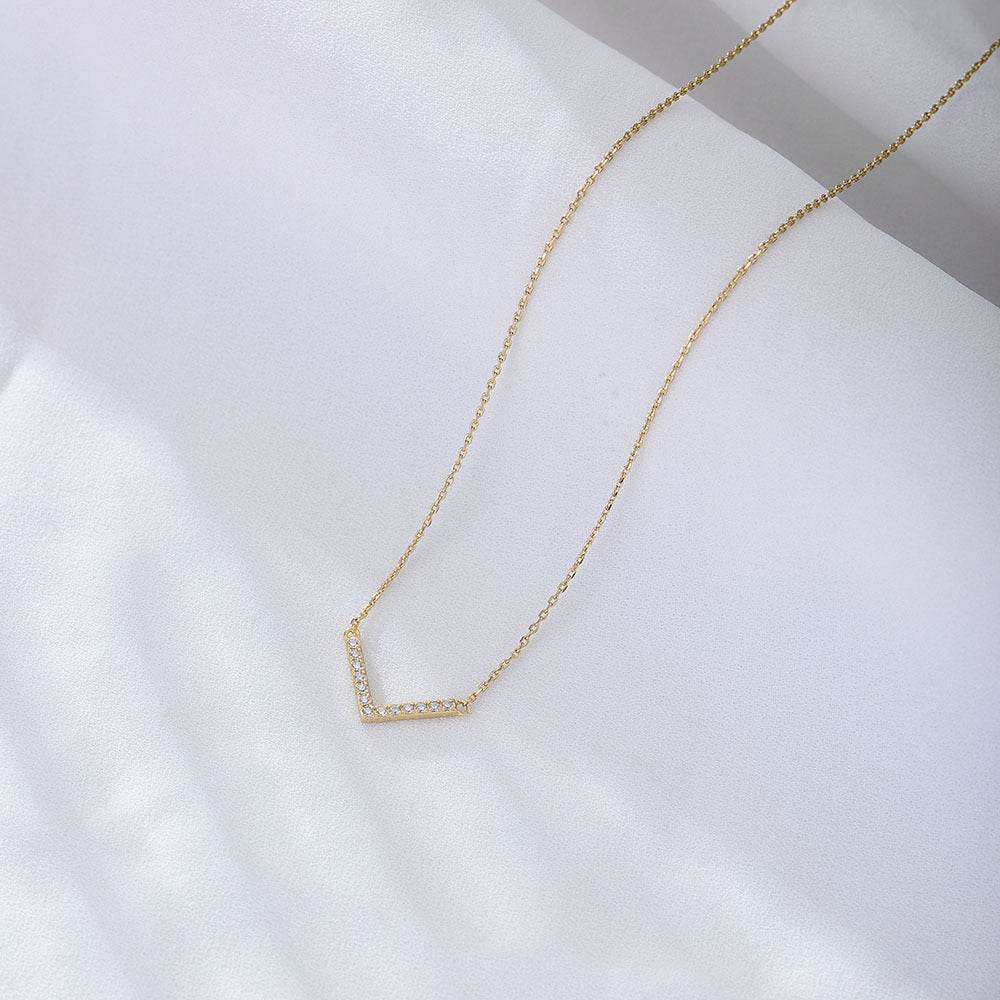 925 sterling silver V-shaped necklace for female niche design simple and versatile three-dimensional full diamond pendant collarbone chain - MOWTE