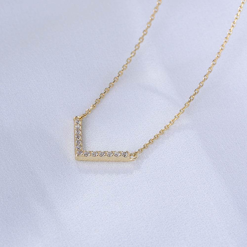 925 sterling silver V-shaped necklace for female niche design simple and versatile three-dimensional full diamond pendant collarbone chain - MOWTE