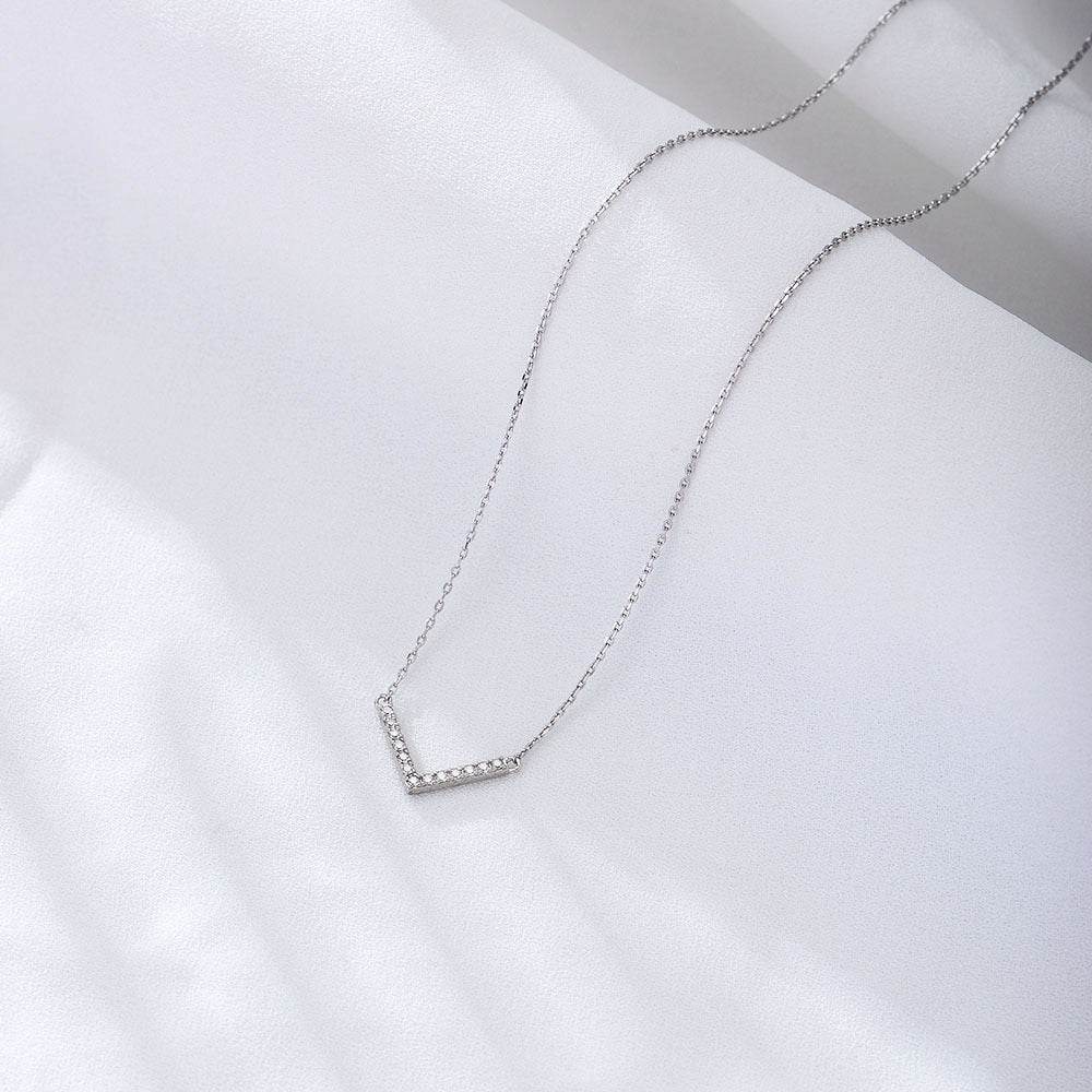 925 sterling silver V-shaped necklace for female niche design simple and versatile three-dimensional full diamond pendant collarbone chain - MOWTE