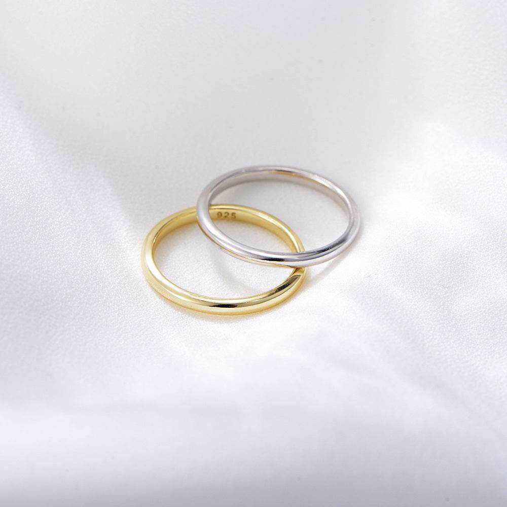 Plain ring pure silver women's plated 14K gold minimalist light luxury fine tail ring smooth surface - MOWTE