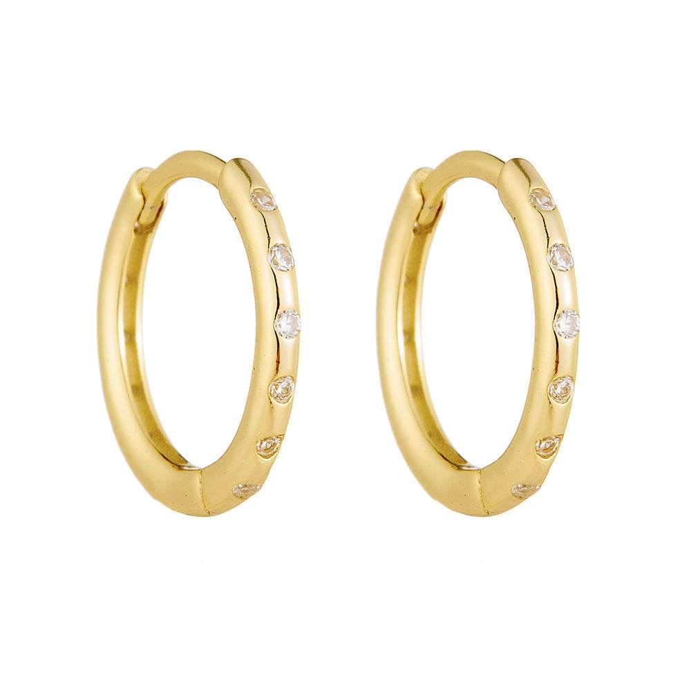 S925 pure silver diamond studded earrings with ear loops niche design fashionable simple personalized geometric circle earrings - MOWTE