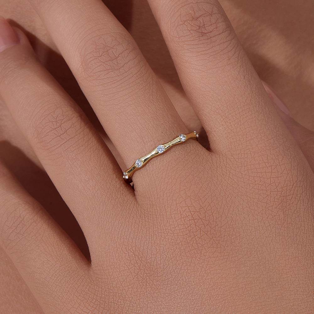 S925 Pure Silver Simple Geometric Bamboo Knot Ring Light Luxury Stackable Ring Series - MOWTE