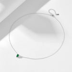 S925 pure silver inlaid with emerald rectangular water droplet zircon necklace, light luxury temperament, versatile collarbone chain - MOWTE