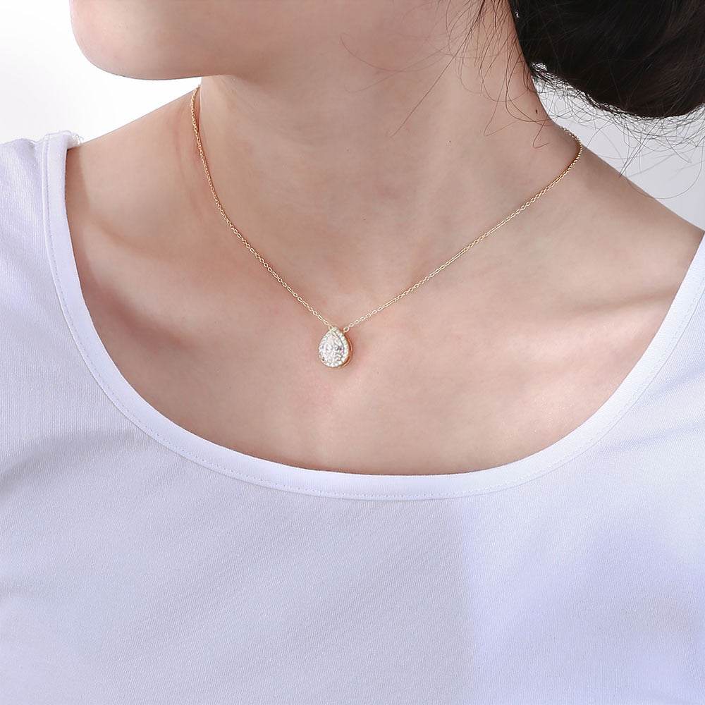 Water droplet shaped zircon pure silver necklace for women full of diamonds light luxury high-end feeling collarbone chain - MOWTE