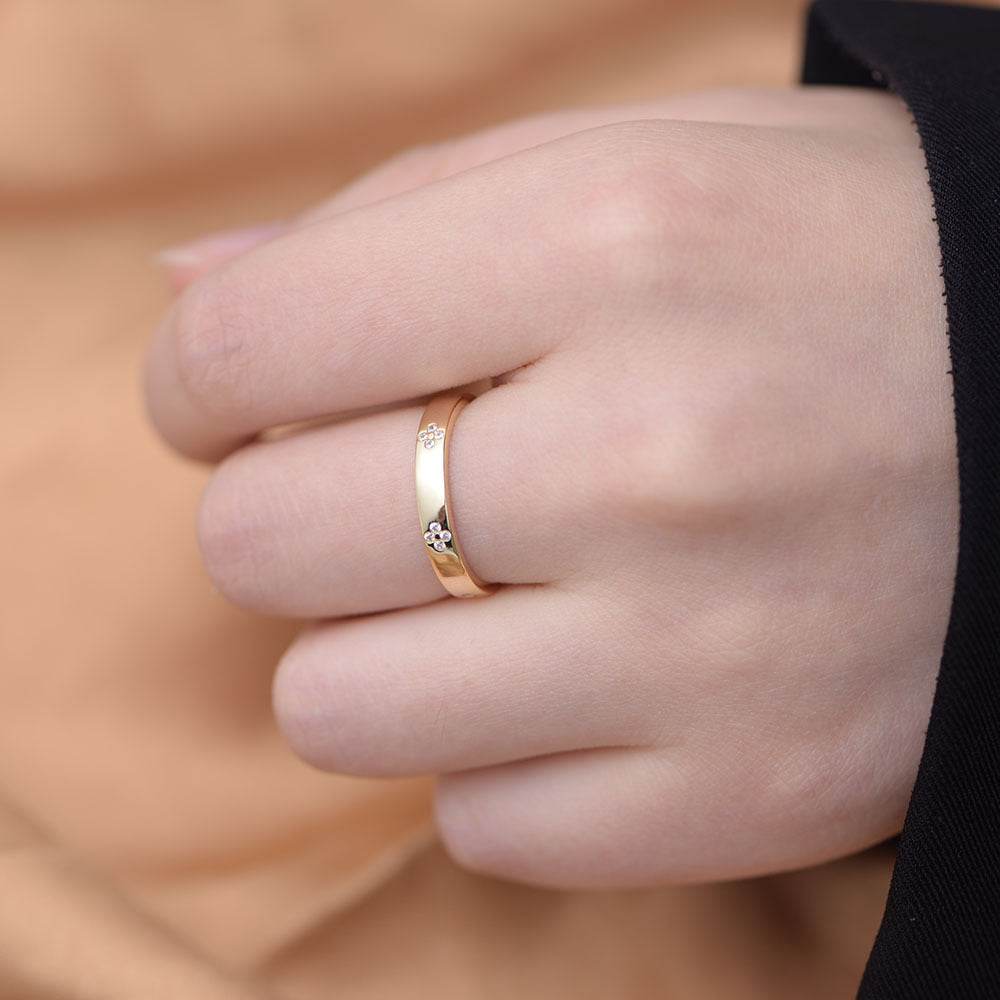 Four leaf clover pure silver ring light luxury simple and diamond inlaid ring - MOWTE