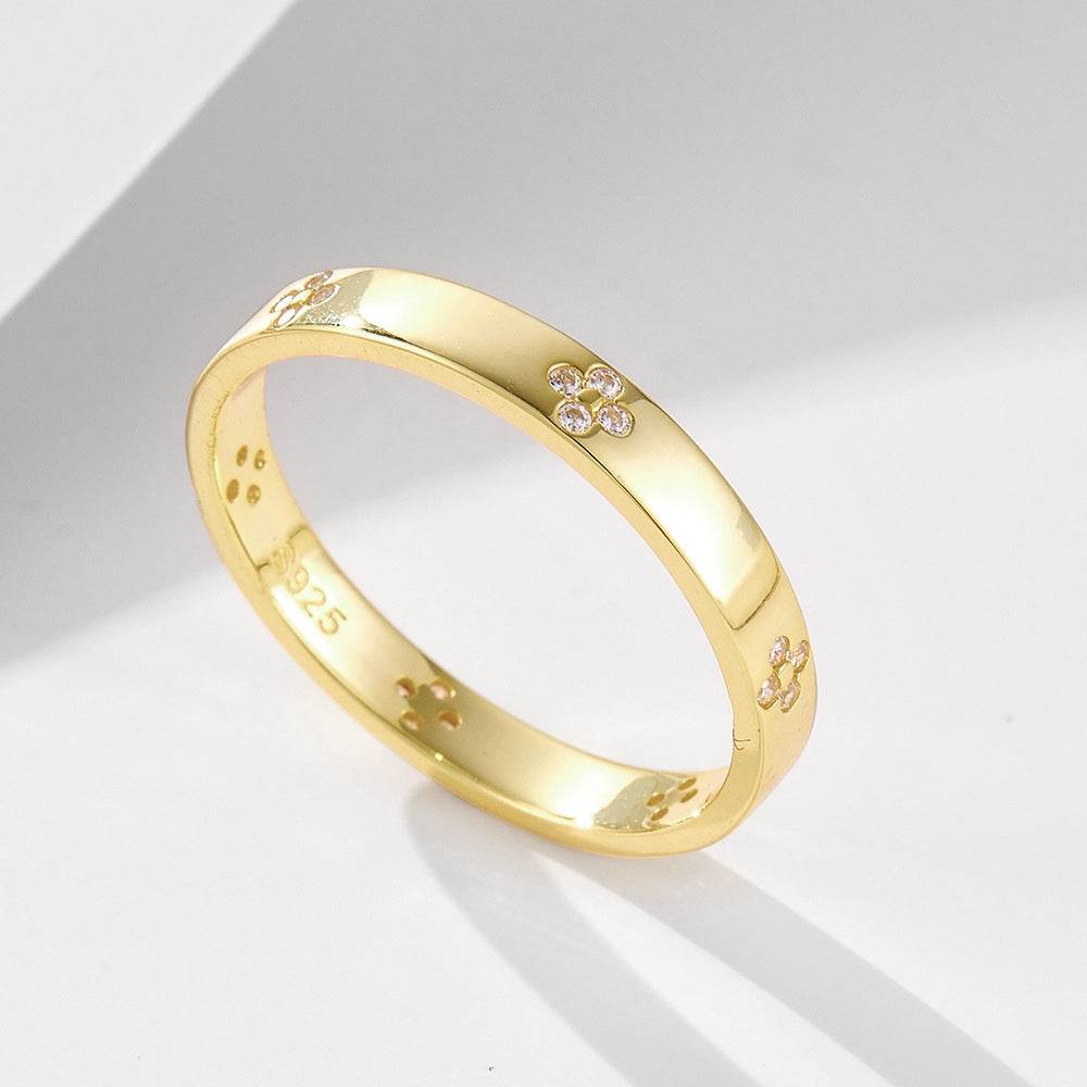 Four leaf clover pure silver ring light luxury simple and diamond inlaid ring - MOWTE