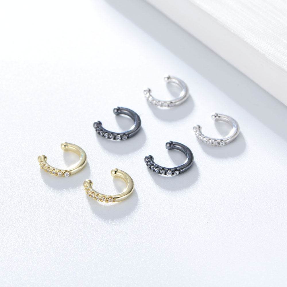 S925 silver ear clip female C-shaped diamond inlaid ear bone clip ear buckle without ear hole earrings - MOWTE