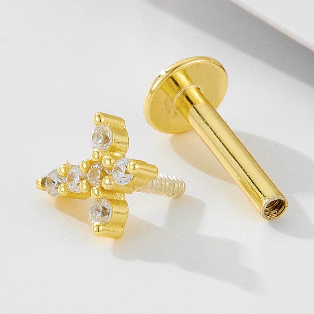 925 sterling silver geometric diamond inlaid Australian Treasure flat head threaded ear studs - MOWTE