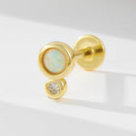 925 sterling silver geometric diamond inlaid Australian Treasure flat head threaded ear studs - MOWTE