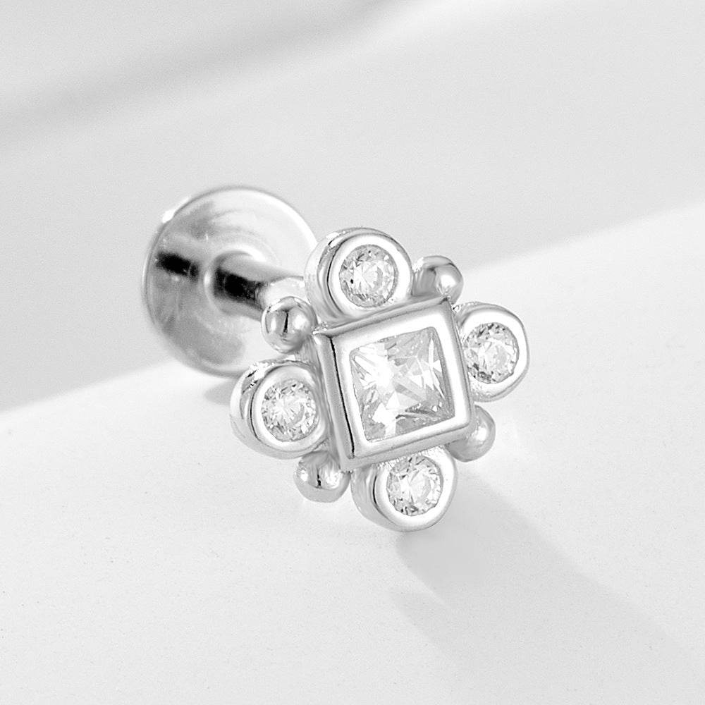 925 sterling silver geometric diamond inlaid Australian Treasure flat head threaded ear studs - MOWTE