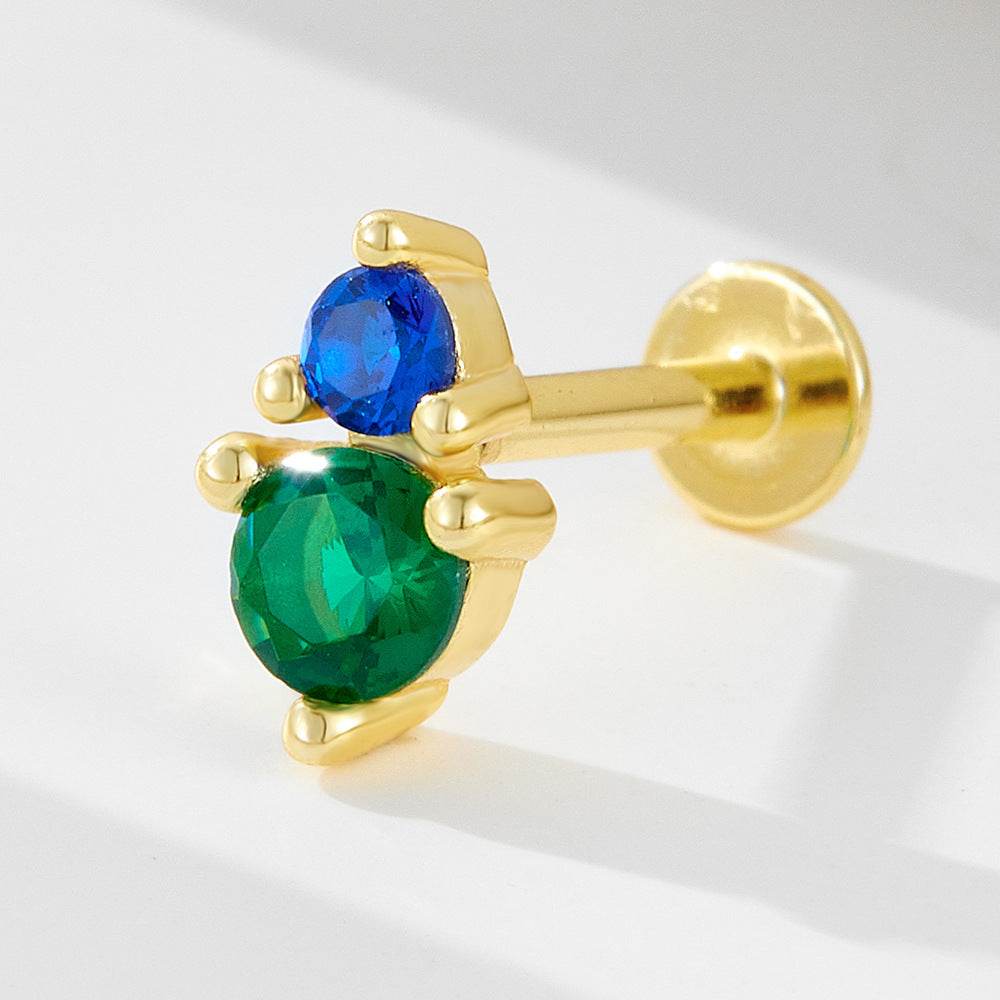 925 sterling silver geometric diamond inlaid Australian Treasure flat head threaded ear studs - MOWTE