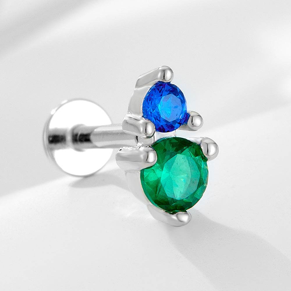 925 sterling silver geometric diamond inlaid Australian Treasure flat head threaded ear studs - MOWTE