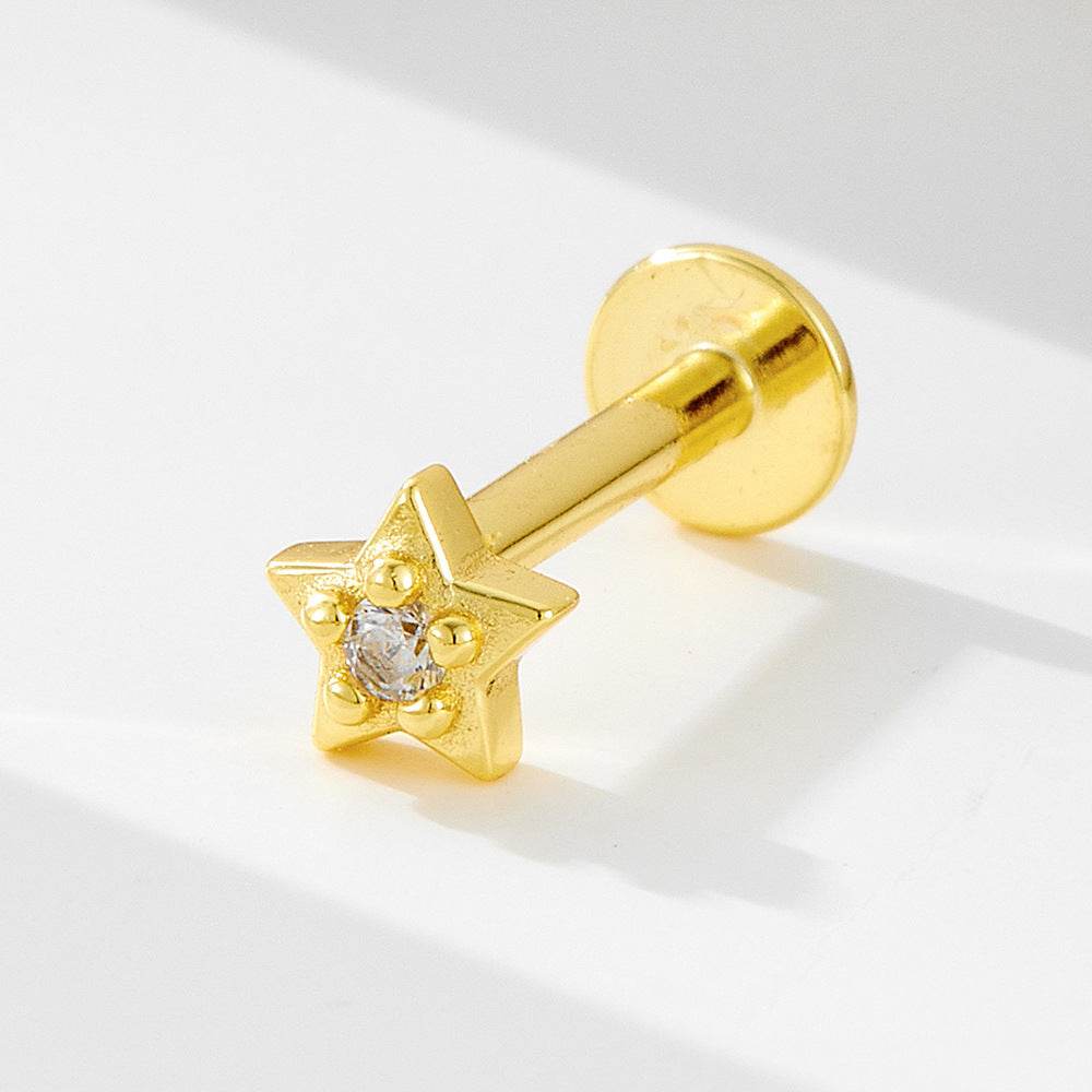 925 sterling silver geometric diamond inlaid Australian Treasure flat head threaded ear studs - MOWTE