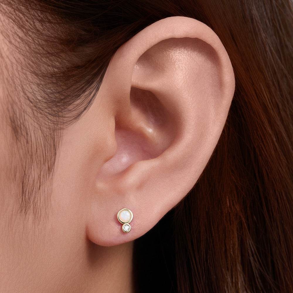 925 sterling silver geometric diamond inlaid Australian Treasure flat head threaded ear studs - MOWTE