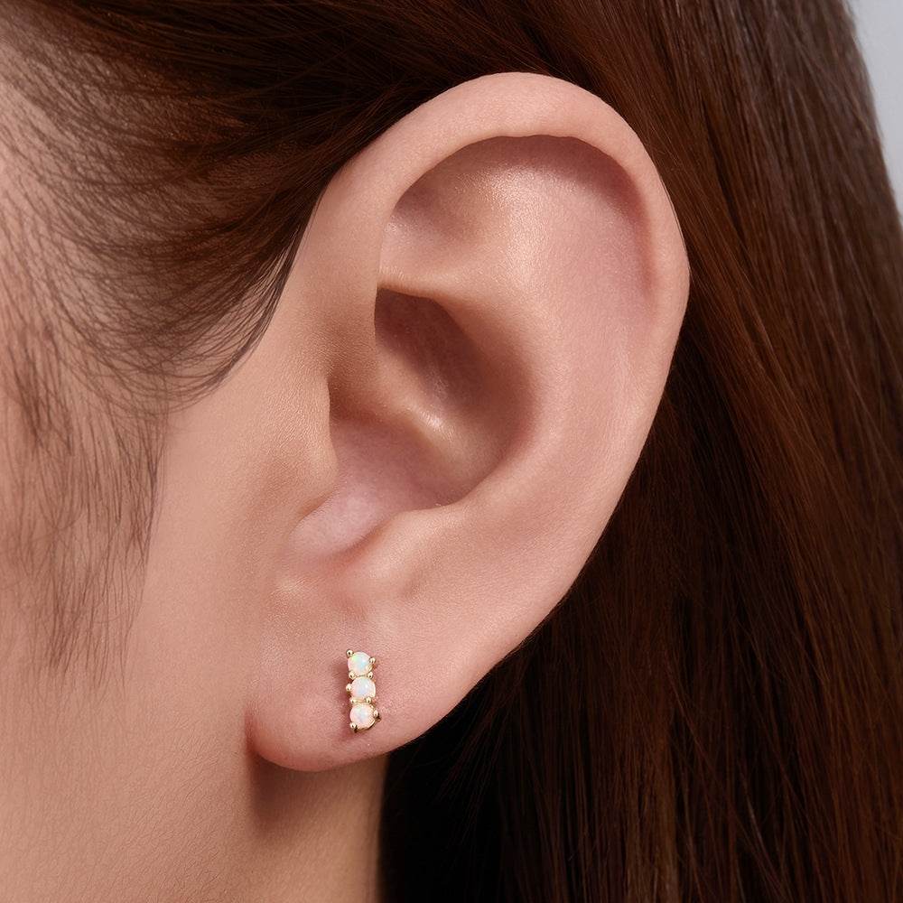 925 sterling silver geometric diamond inlaid Australian Treasure flat head threaded ear studs - MOWTE