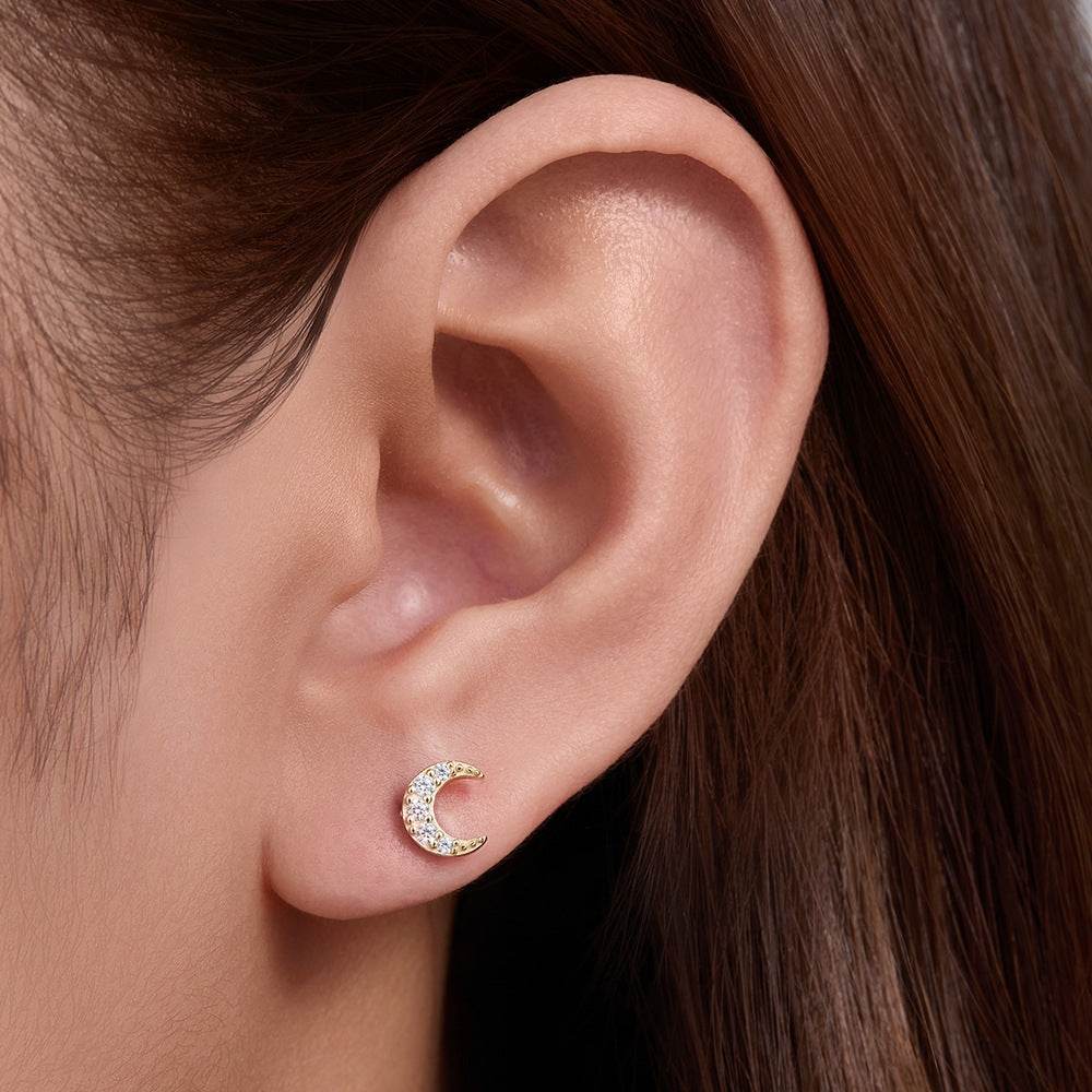 925 sterling silver geometric diamond inlaid Australian Treasure flat head threaded ear studs - MOWTE