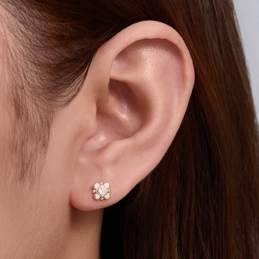 925 sterling silver geometric diamond inlaid Australian Treasure flat head threaded ear studs - MOWTE