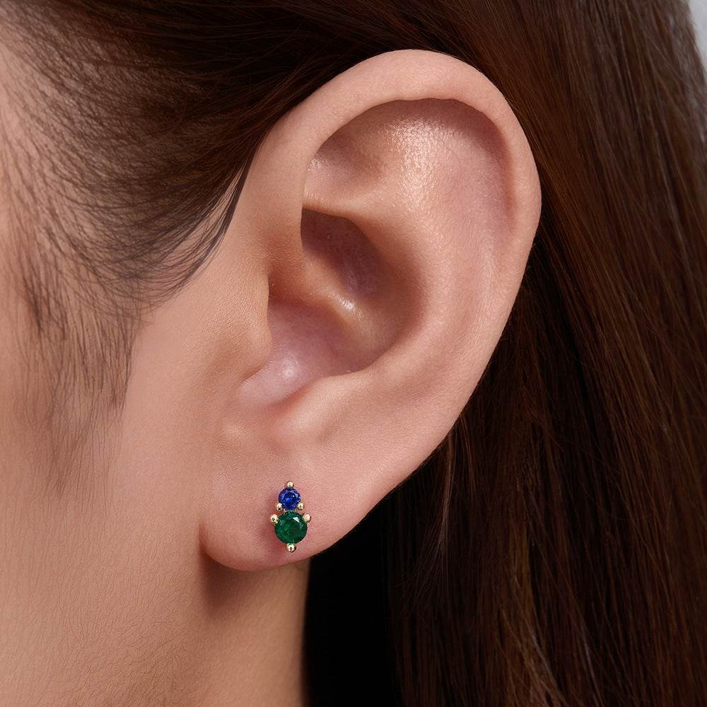 925 sterling silver geometric diamond inlaid Australian Treasure flat head threaded ear studs - MOWTE
