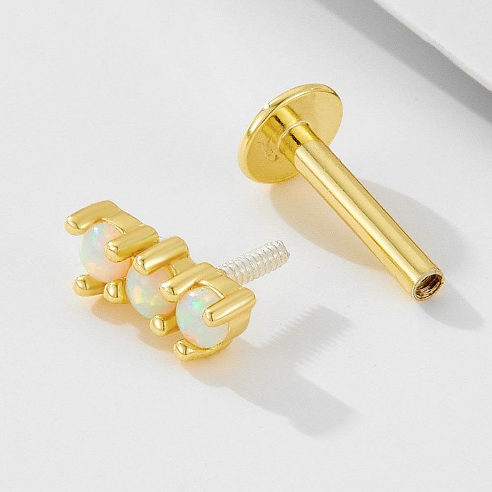 925 sterling silver geometric diamond inlaid Australian Treasure flat head threaded ear studs - MOWTE