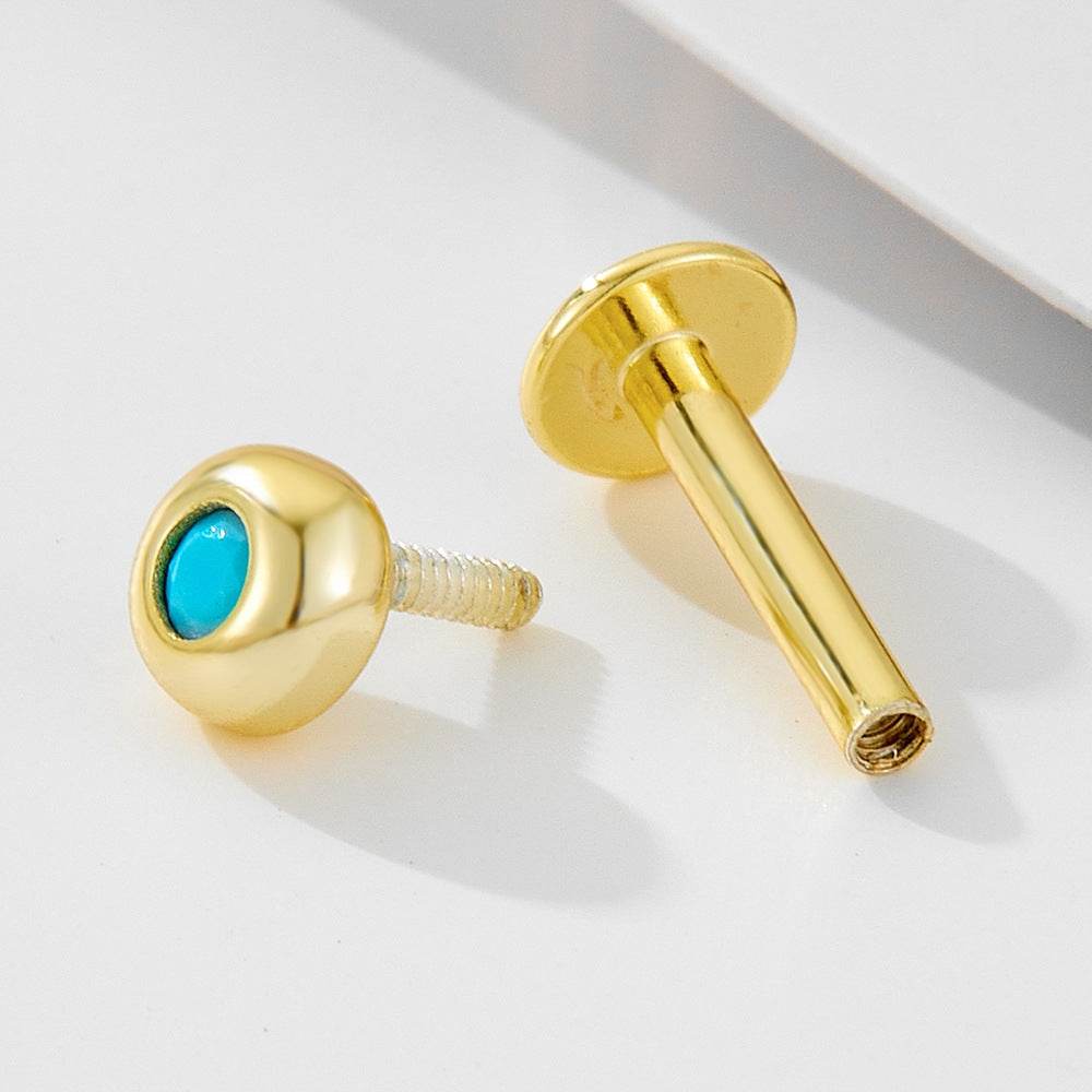 925 sterling silver geometric diamond inlaid Australian Treasure flat head threaded ear studs - MOWTE