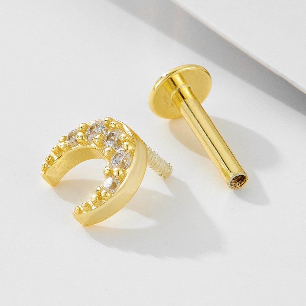 925 sterling silver geometric diamond inlaid Australian Treasure flat head threaded ear studs - MOWTE