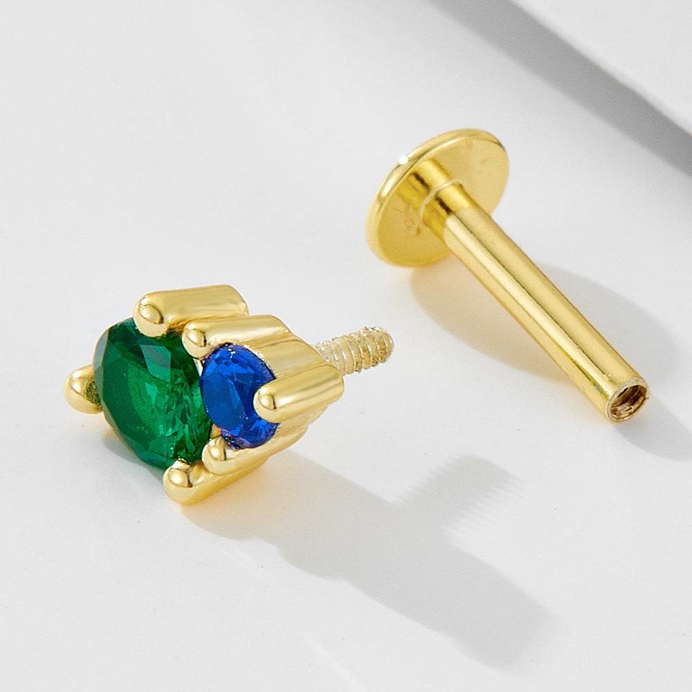 925 sterling silver geometric diamond inlaid Australian Treasure flat head threaded ear studs - MOWTE