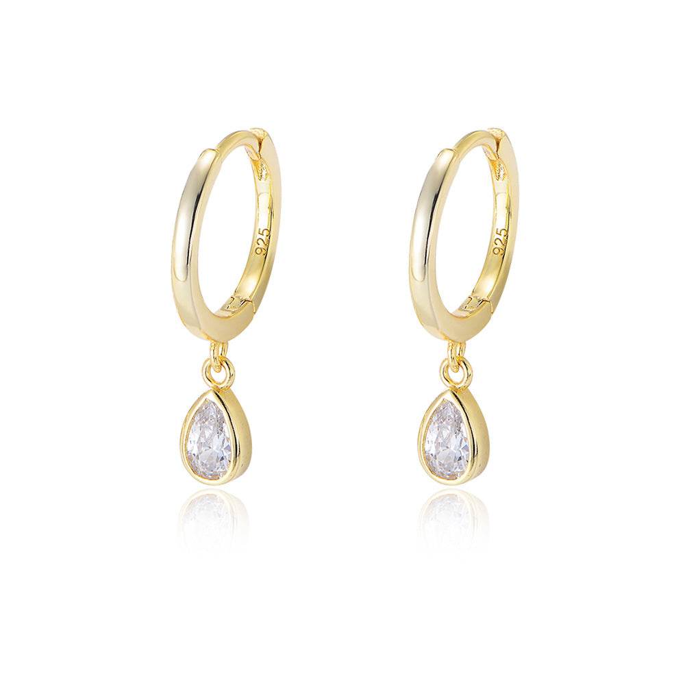 S925 pure silver water droplet shaped zircon earrings C-shaped ear buckle - MOWTE