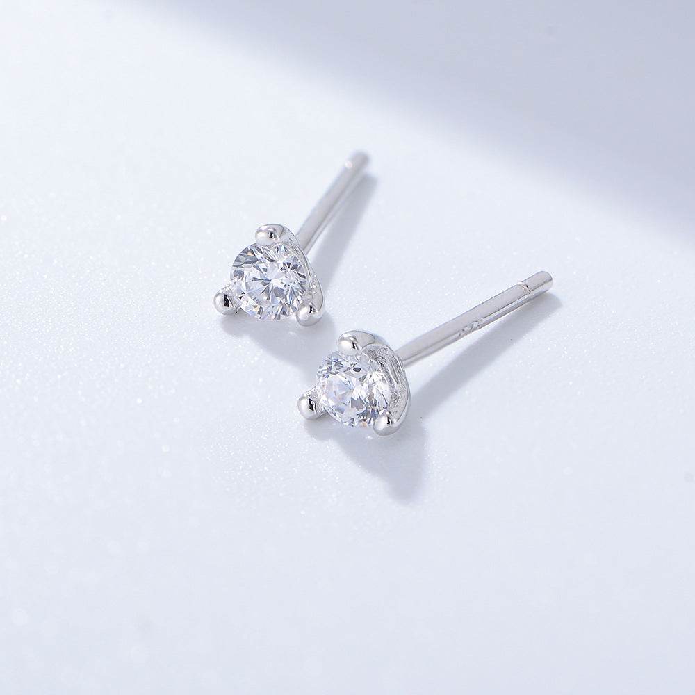 S925 sterling silver three claw round zircon earrings - MOWTE
