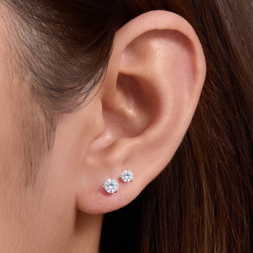 S925 sterling silver three claw round zircon earrings - MOWTE