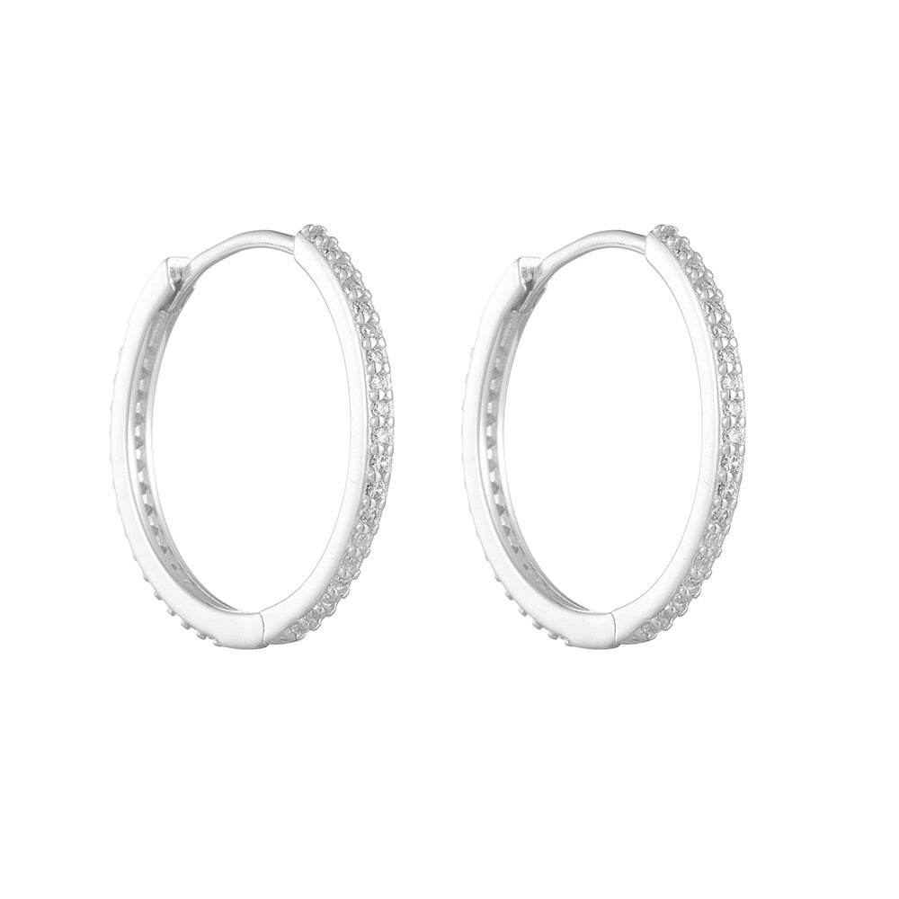 S925 pure silver new earrings with large circles and micro inlaid zircon - MOWTE