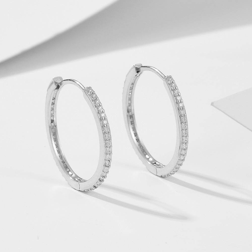 S925 pure silver new earrings with large circles and micro inlaid zircon - MOWTE