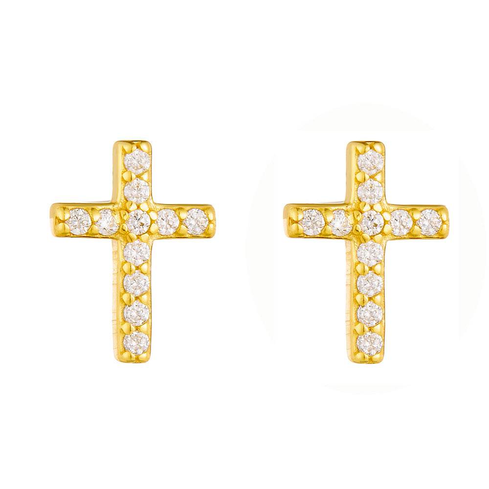 S925 pure silver exquisite and simple ins high-end feeling full diamond cross earrings - MOWTE