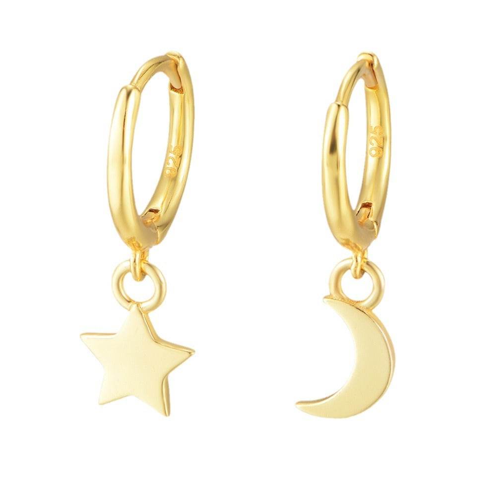 S925 Silver Star Moon Earrings Female Asymmetric Earrings - MOWTE