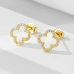 Clover earrings 925 sterling silver full diamond minimalist hollow earrings - MOWTE