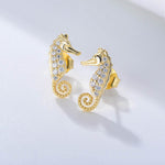 S925 pure silver micro inlaid zircon seahorse small animal earrings - MOWTE