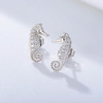 S925 pure silver micro inlaid zircon seahorse small animal earrings - MOWTE