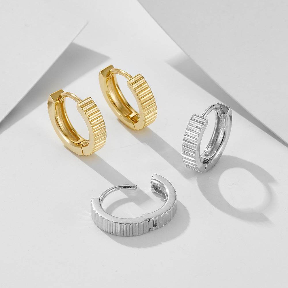 S925 sterling silver earrings ins smooth striped ear buckle - MOWTE