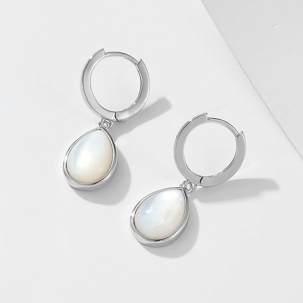 S925 pure silver water droplet shaped natural white shell earrings and earrings - MOWTE