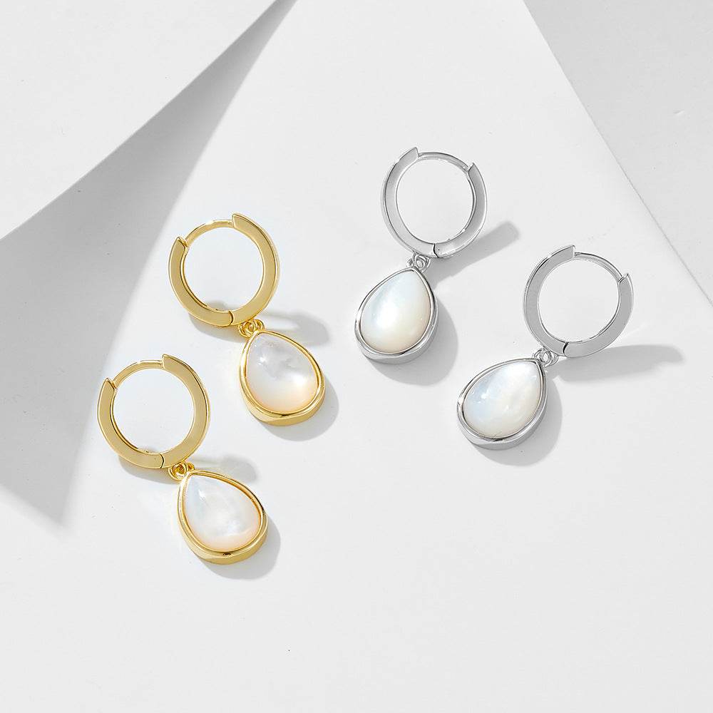 S925 pure silver water droplet shaped natural white shell earrings and earrings - MOWTE