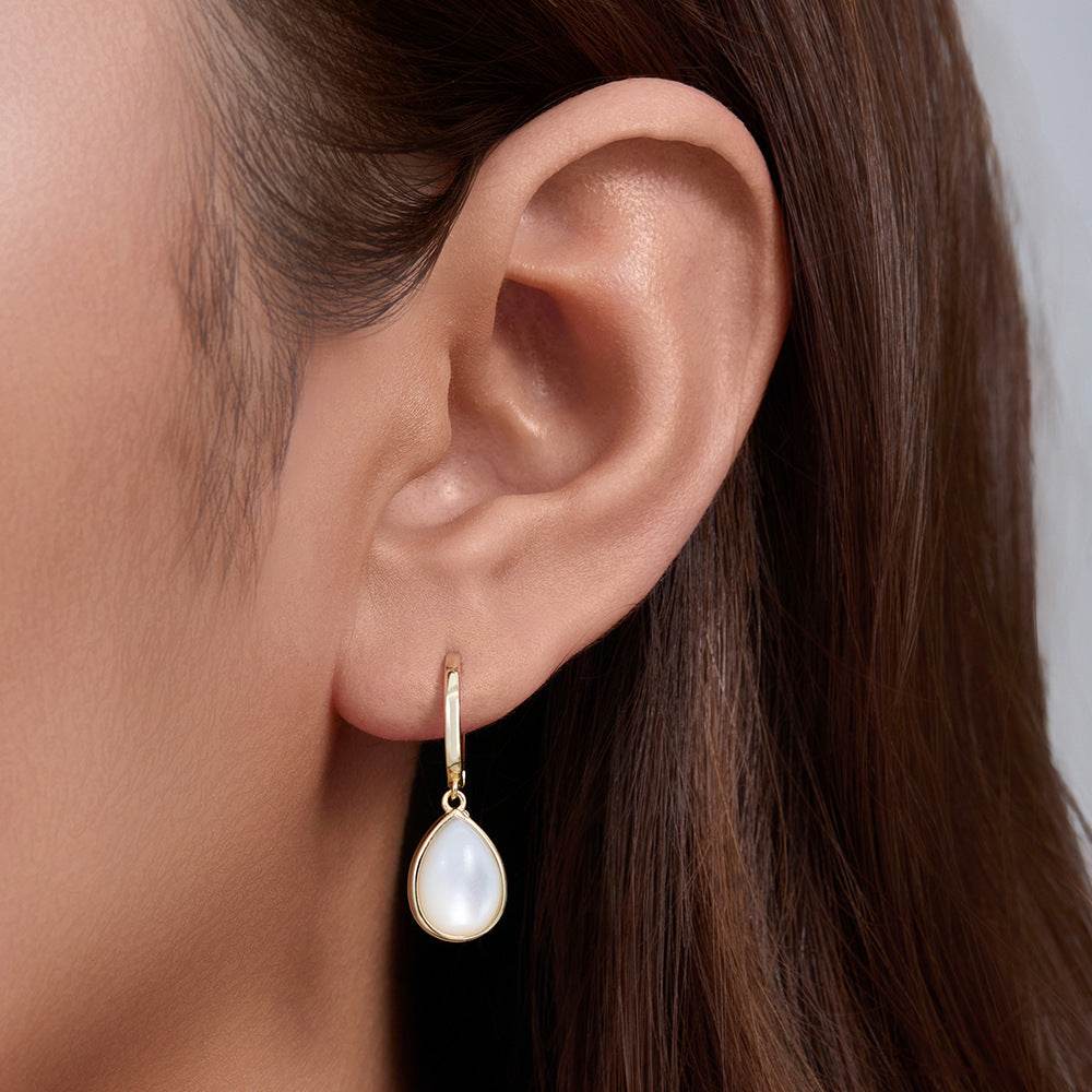 S925 pure silver water droplet shaped natural white shell earrings and earrings - MOWTE