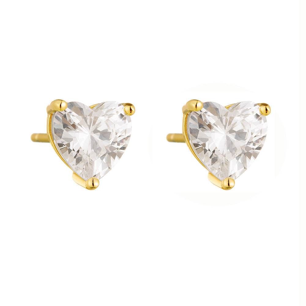 S925 pure silver heart-shaped zircon earrings - MOWTE
