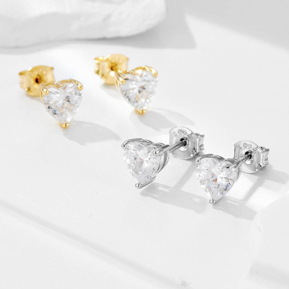 S925 pure silver heart-shaped zircon earrings - MOWTE